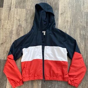 Forever 21 Colorblock Rain Jacket - Red, White, and Navy blue